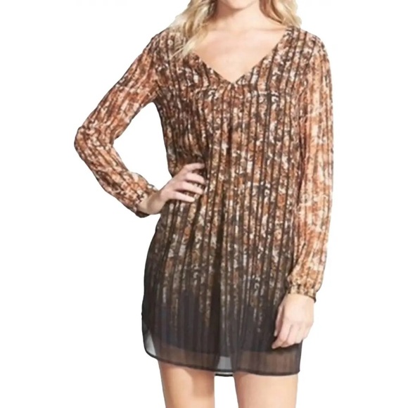 ASTR the Label Sheer Brown/Black Ombré Floral Print Womens Dress Shift Dress S - Picture 1 of 8